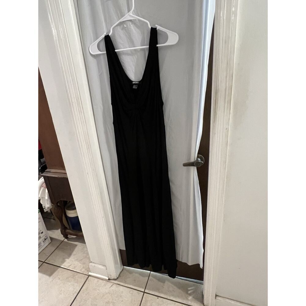 Dkny Black Maxi Tank Dress Twist Front Pleated Sz L